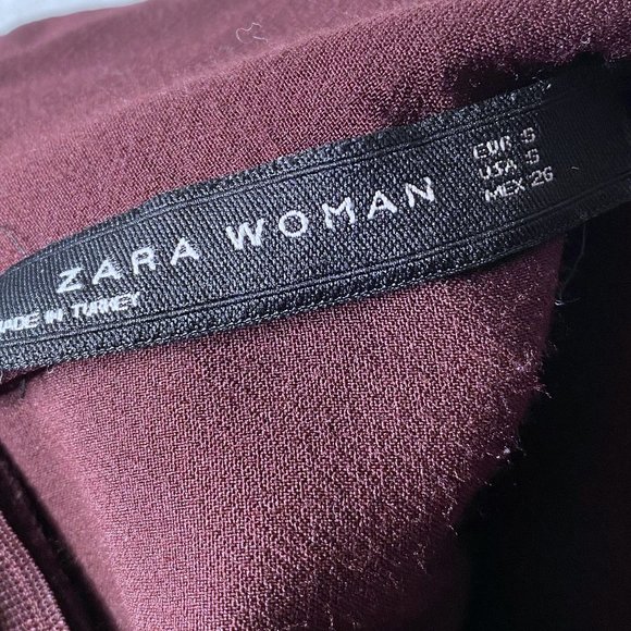 Zara Women's Size Small Burgundy High Mock Neck Tassel Fringe Hem Tunic Top - Picture 2 of 9